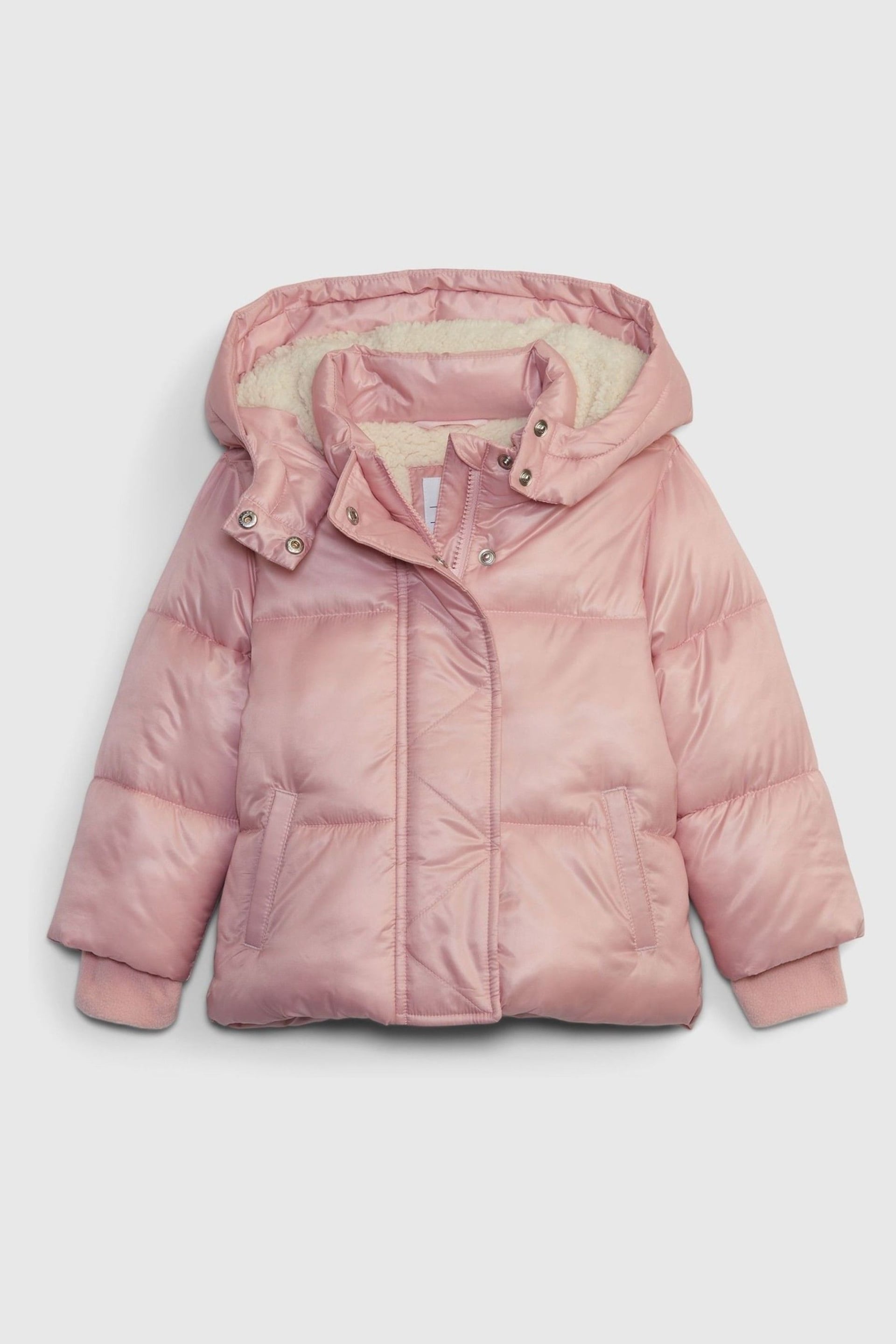 Gap Pink Water Resistant Sherpa Lined Recycled Puffer Jacket (12mths-5yrs) - Image 4 of 6
