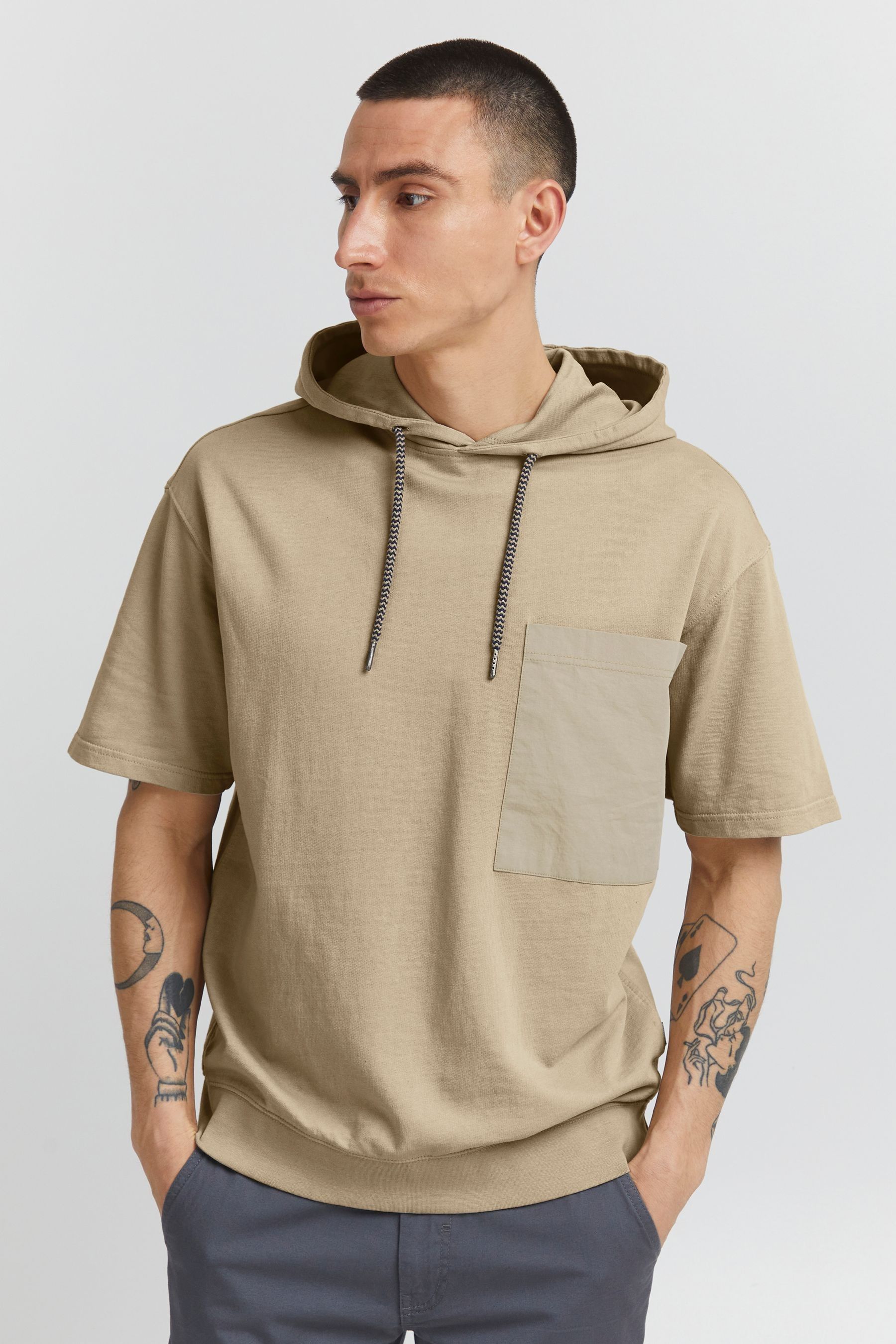 Buy Blend Cream Short Sleeve Vintage Cotton Hoodie from Next Luxembourg