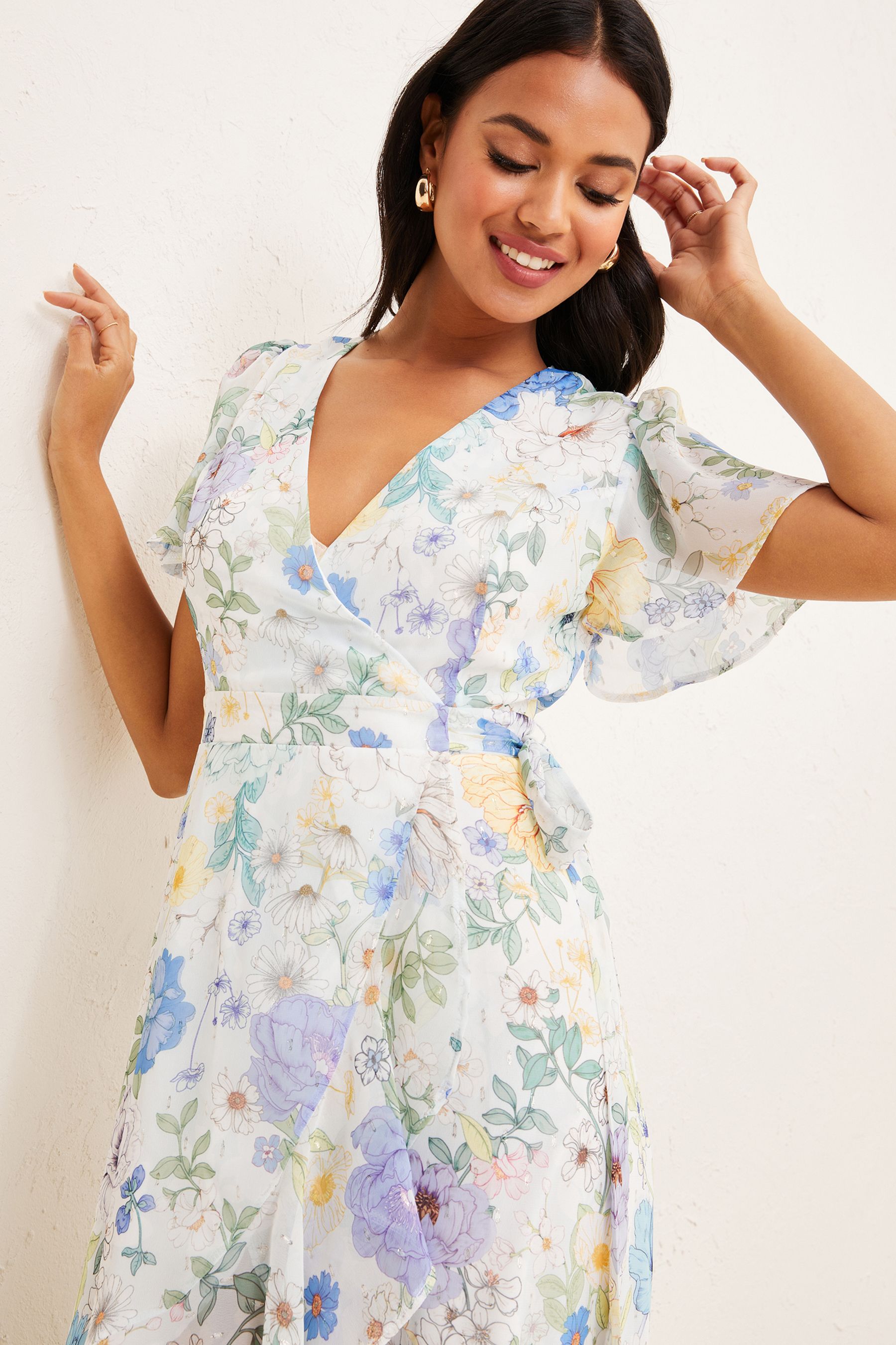 White wrap frill dress hot sale