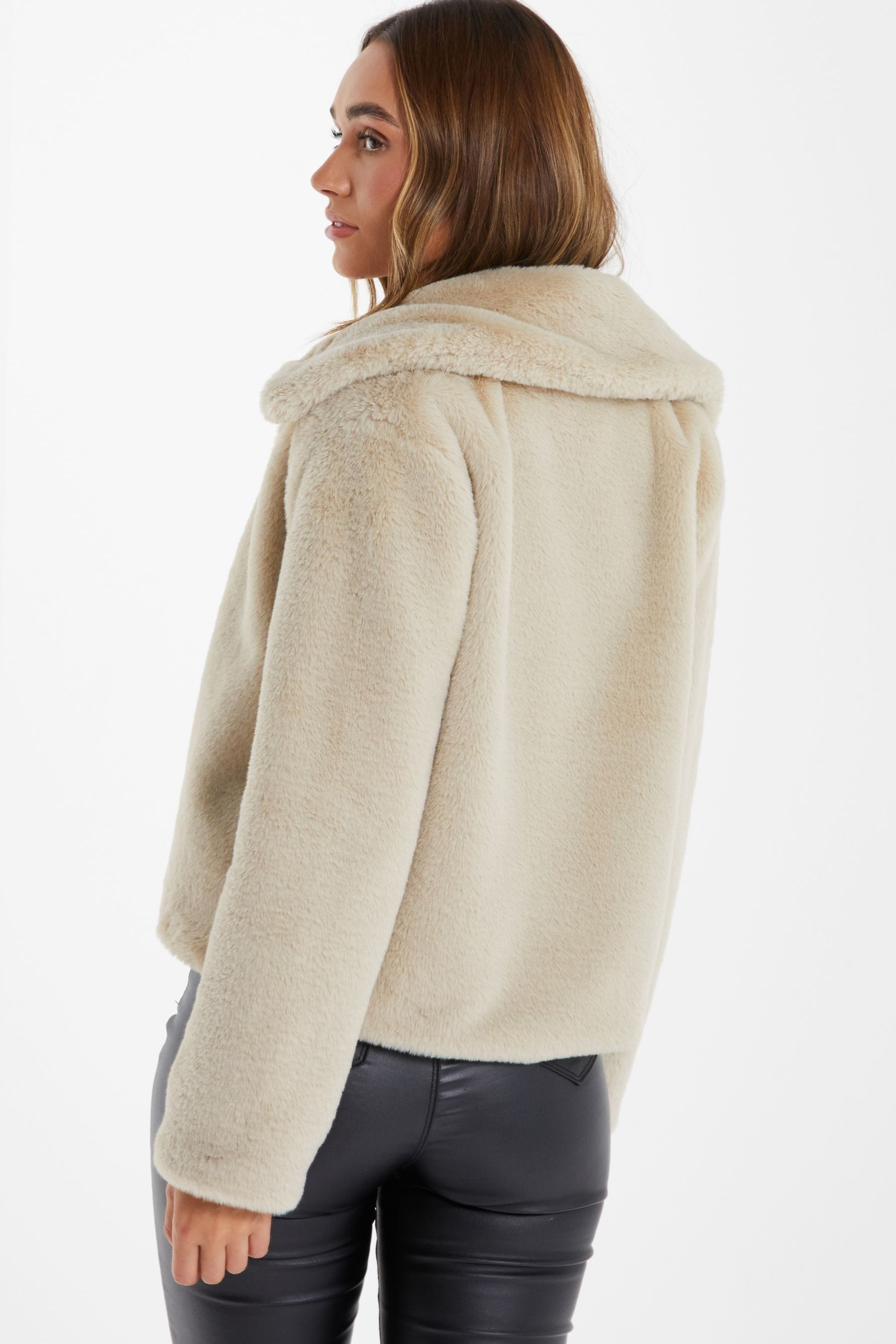 Quiz Cream Faux Fur Collar Jacket