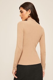 Friends Like These Camel Ribbed Roll Neck Jumper - Image 2 of 4