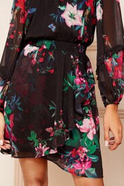 V&A | Love & Roses Black Printed Ruffle Long Sleeve Skater Dress - Image 4 of 4