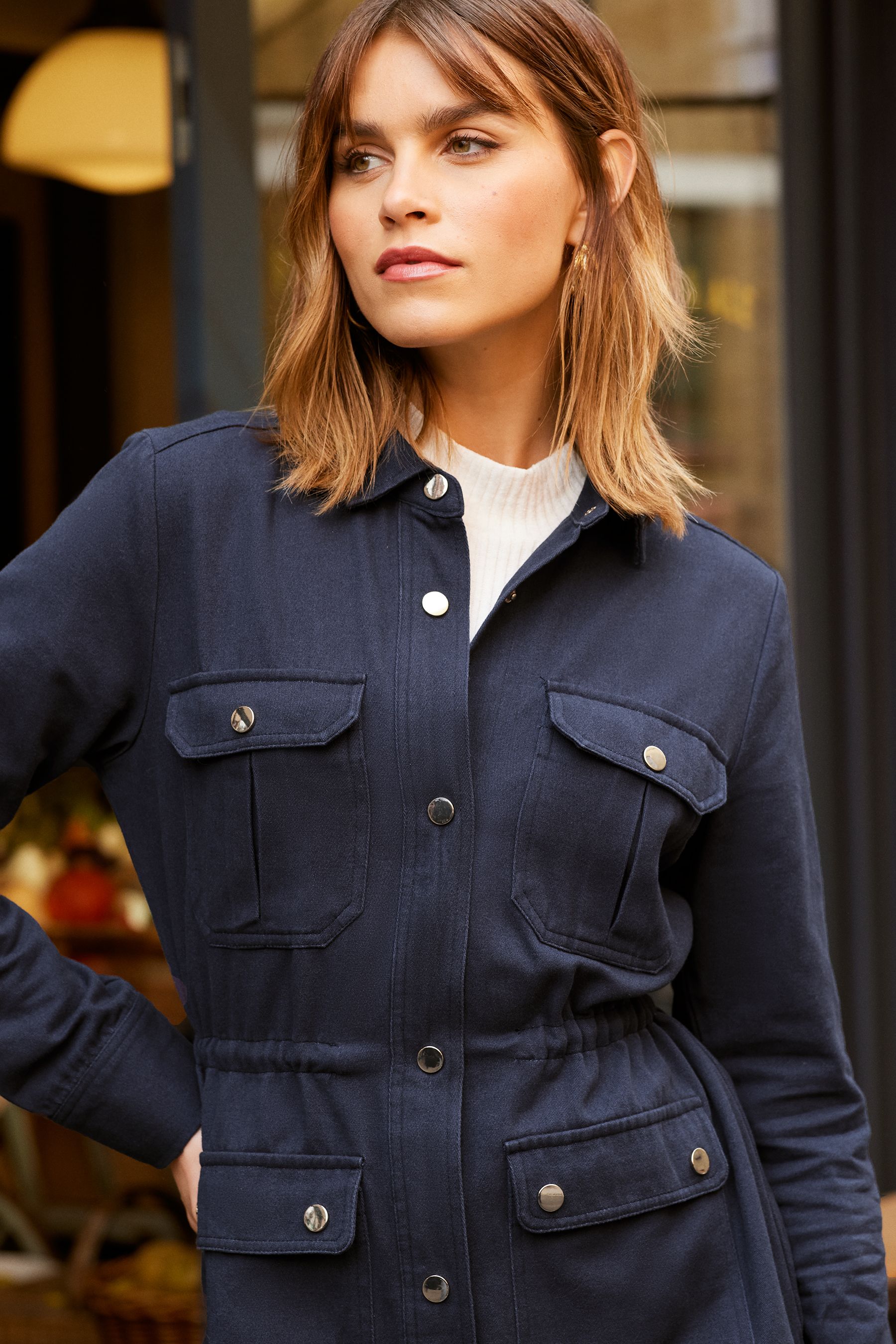 Blue utility jacket women's top