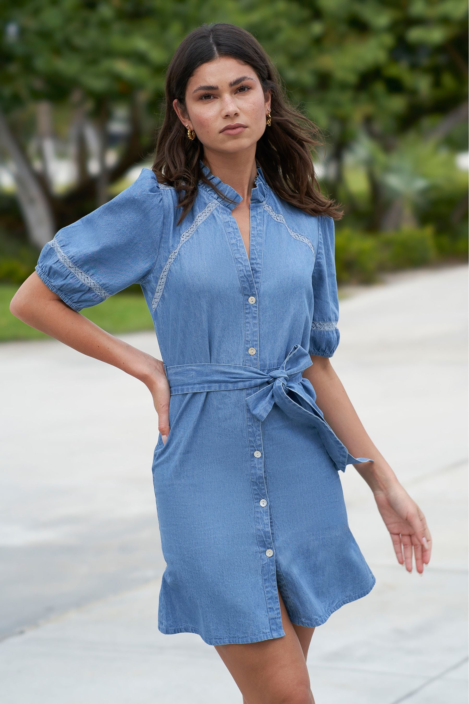 Buy Lipsy Blue Ladder trim Lighweight Denim Dress from Next Luxembourg