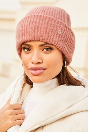 Lipsy Nude Pink Chunky Knitted Turn Up Beanie Hat - Image 1 of 4