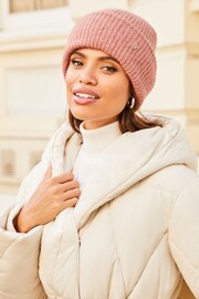 Lipsy Nude Pink Chunky Knitted Turn Up Beanie Hat - Image 2 of 4