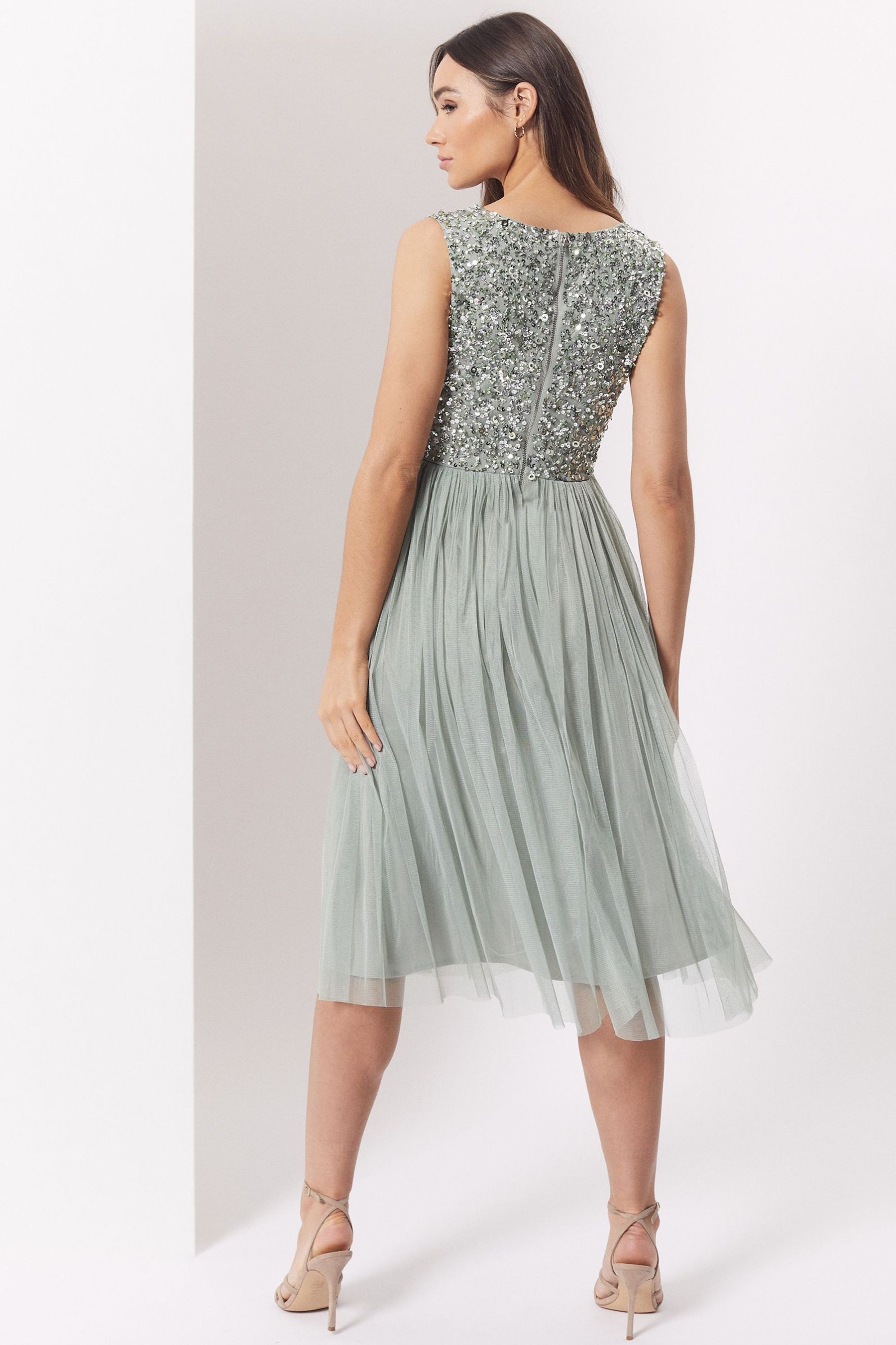 Buy Maya Sage Green V Neck Sleeveless Sequin Midi Dress from Next Luxembourg