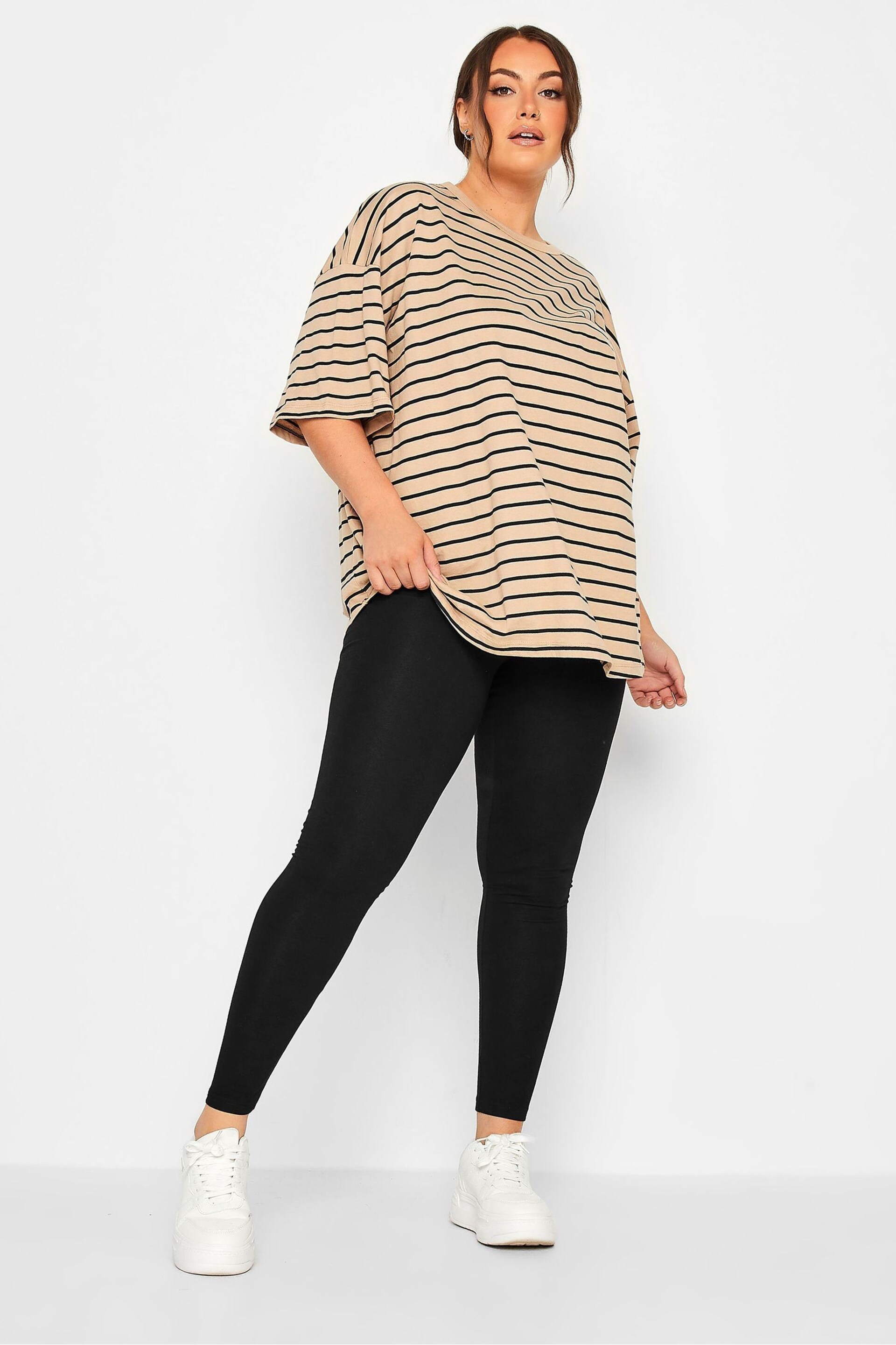 Yours Curve Black 2 Pack Cotton Essential Leggings - Image 3 of 4