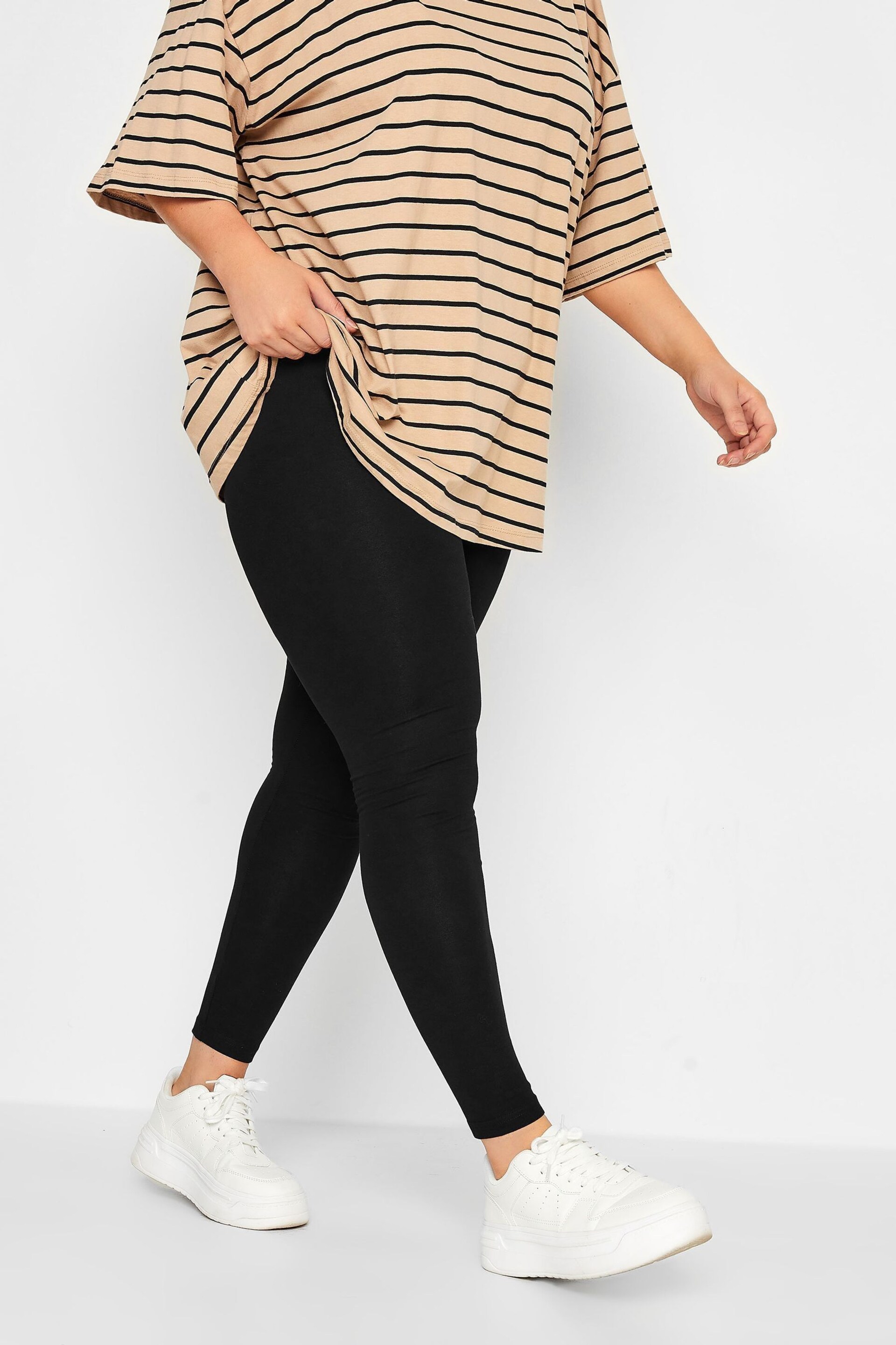 Yours Curve Black 2 Pack Cotton Essential Leggings - Image 4 of 4