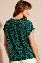 Love & Roses Green Aztec Roll Sleeve Round Neck T Shirt - Image 3 of 4