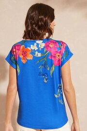 Love & Roses Floral Cobalt Petite Roll Sleeve Round Neck T-Shirt - Image 3 of 4