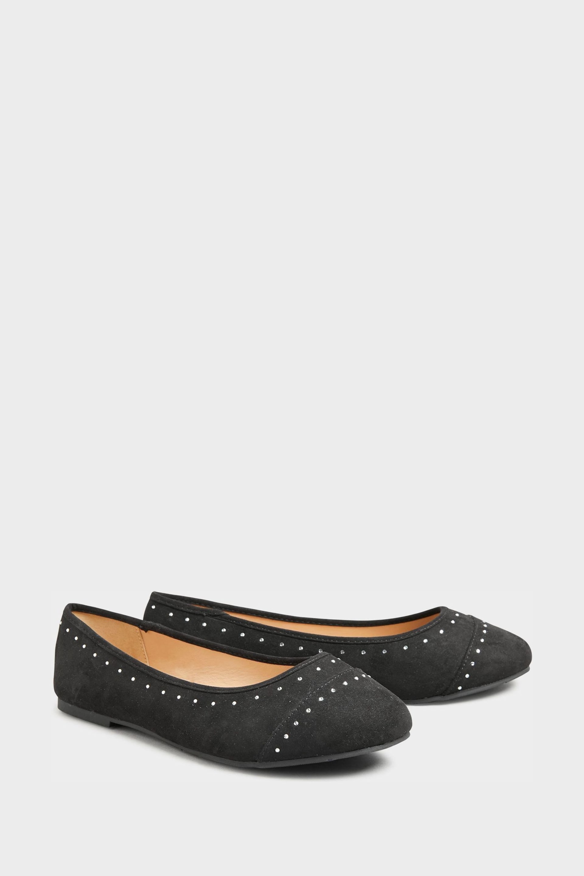 Yours Curve Black Extra-Wide Fit Diamante Ballerina Shoes - Image 3 of 5