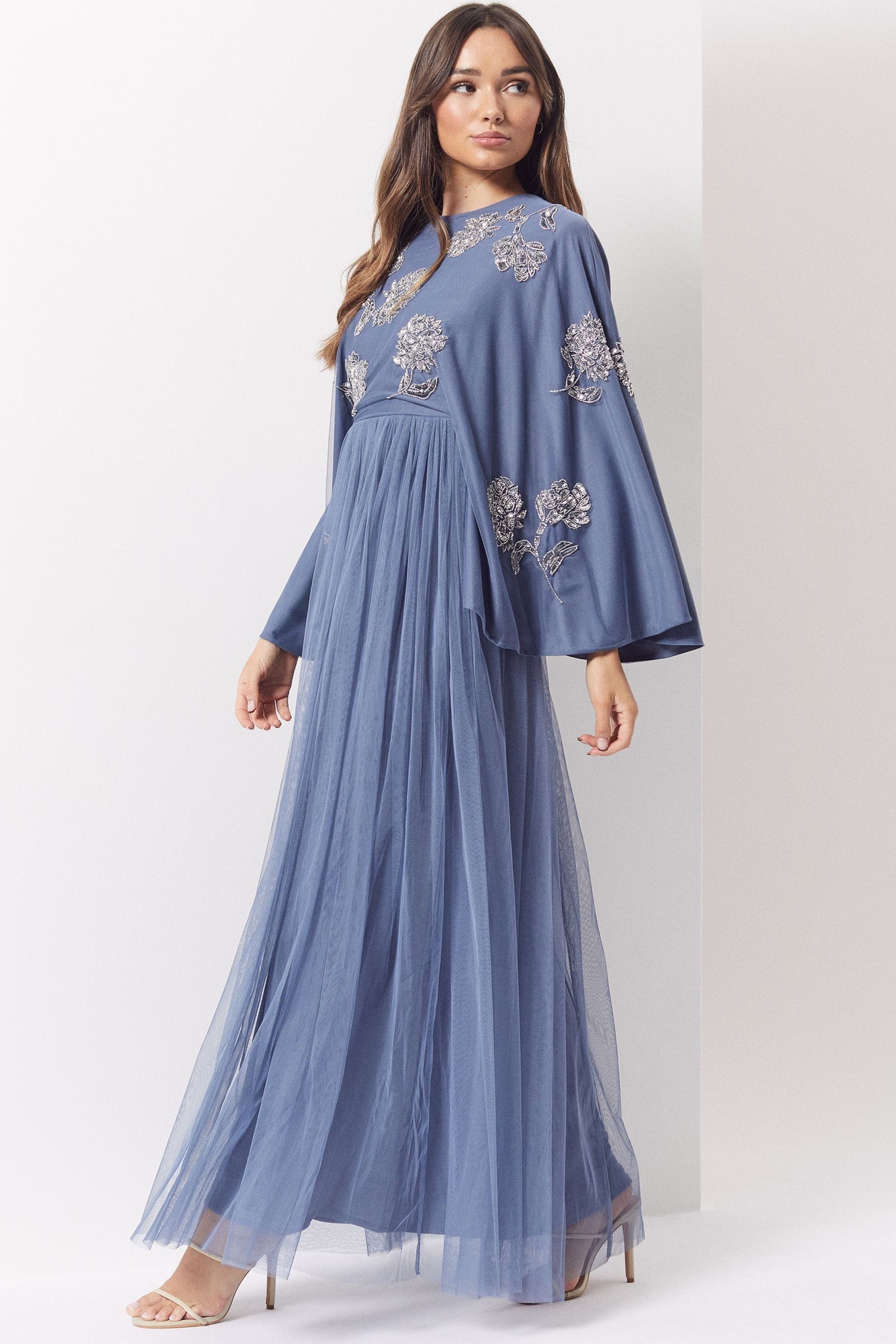 Buy Maya Blue Modest Cape Sleeve Embellished Maxi Dress from Next Austria