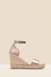 Sosandar Gold Leather High Wedge Ankle Strap Espadrille Sandal - Image 4 of 5