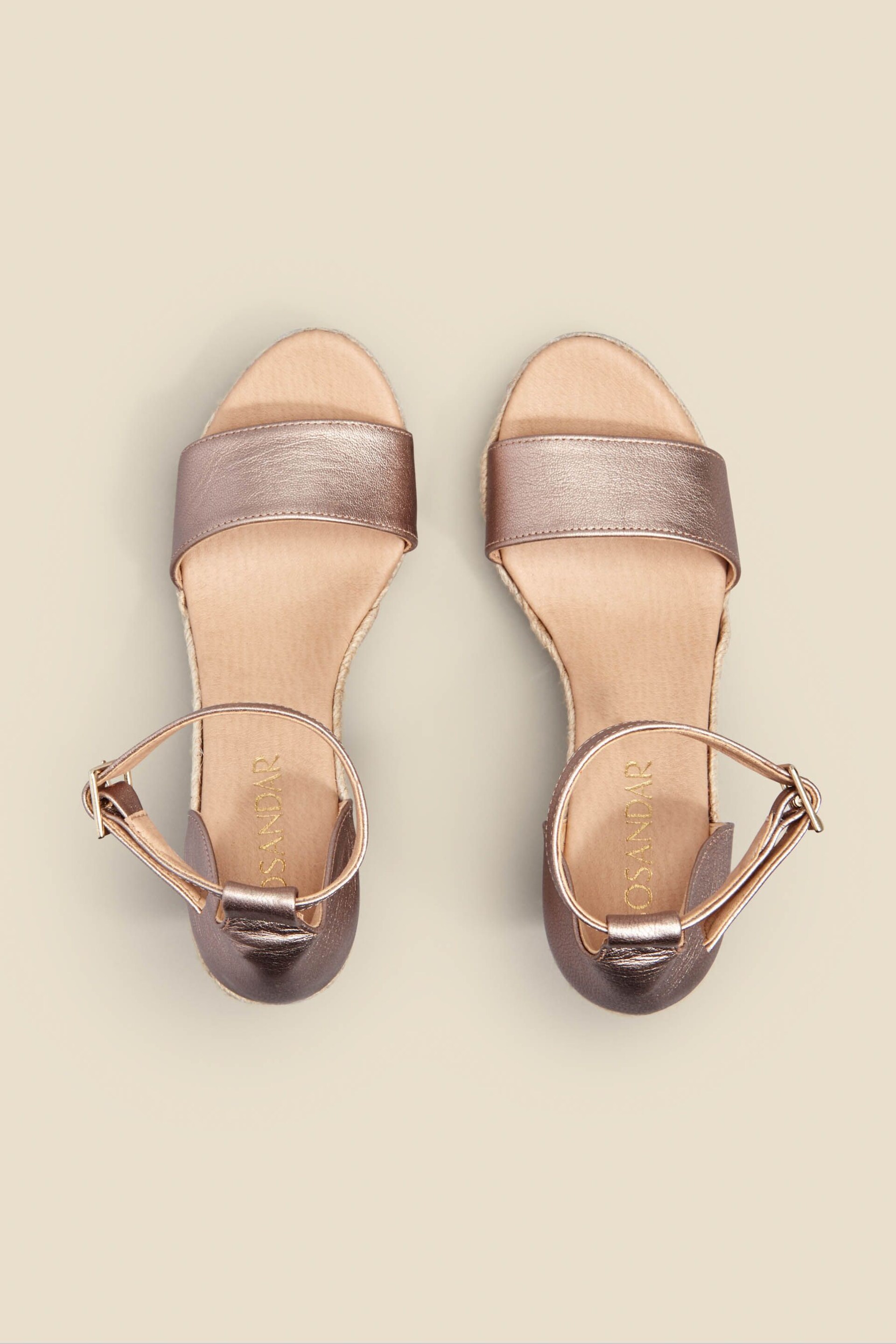 Sosandar Gold Leather High Wedge Ankle Strap Espadrille Sandal - Image 5 of 5