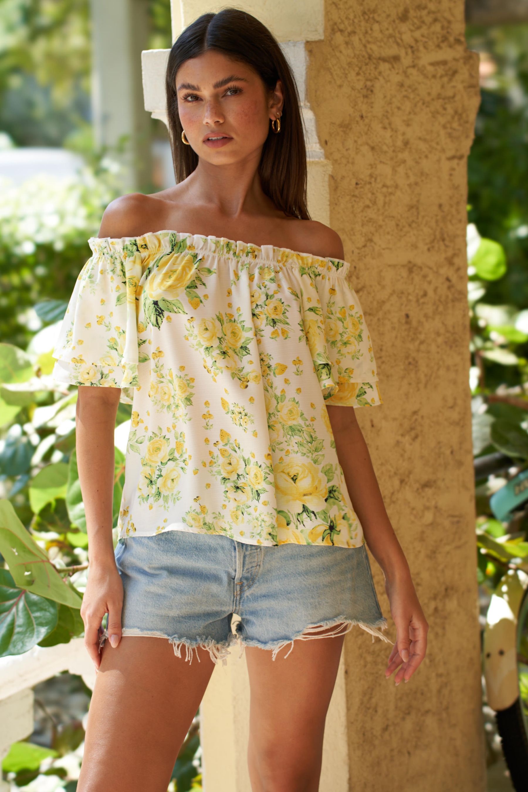 Yellow bardot top top