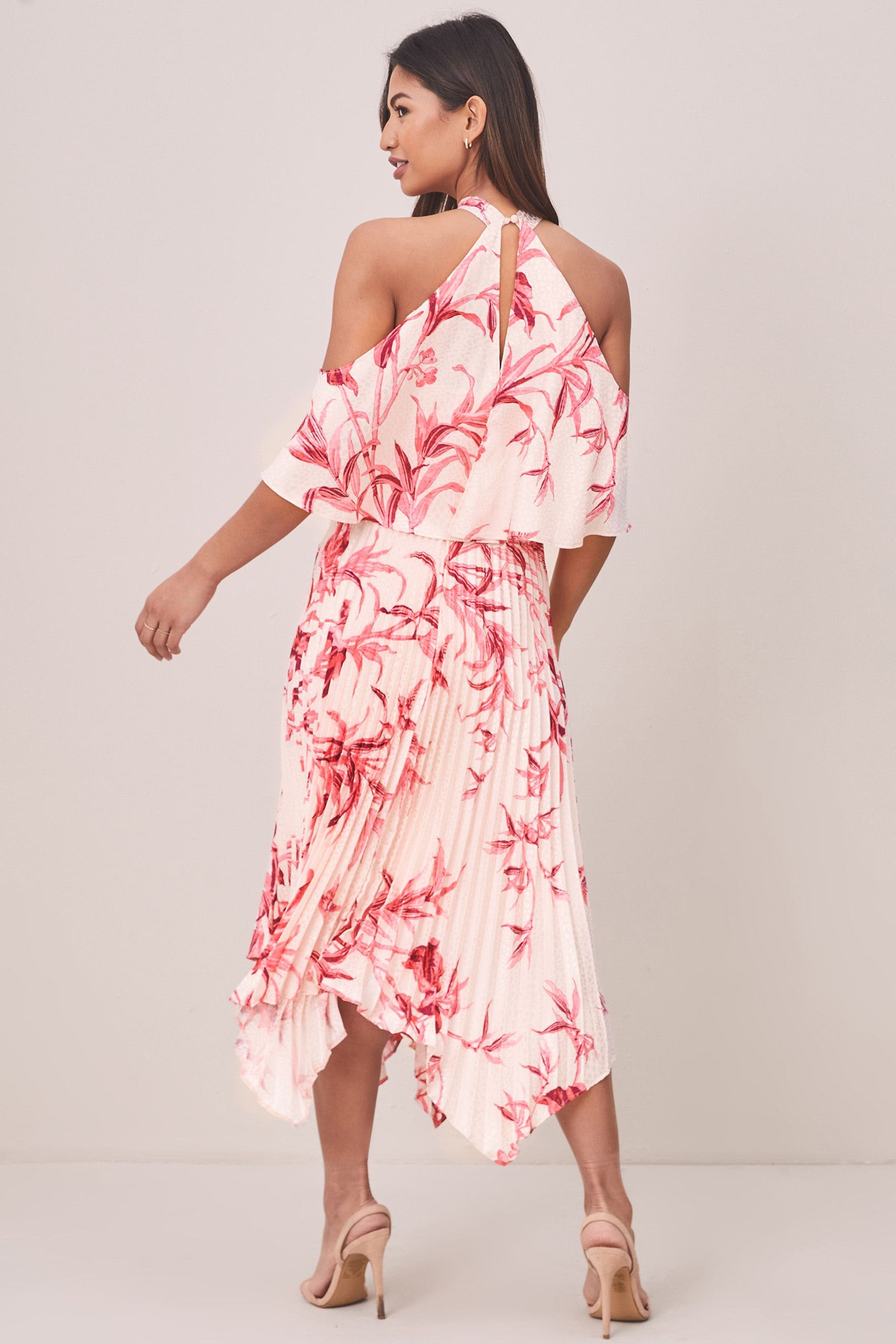 Ruffle cold shoulder high low midi top