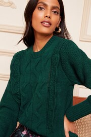 Love & Roses Green Cable Knit Scallop Ruffle Jumper - Image 1 of 4