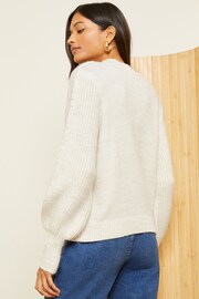 Love & Roses Ivory White Pom Pom Sleeve Crew Neck Knit Jumper - Image 3 of 4