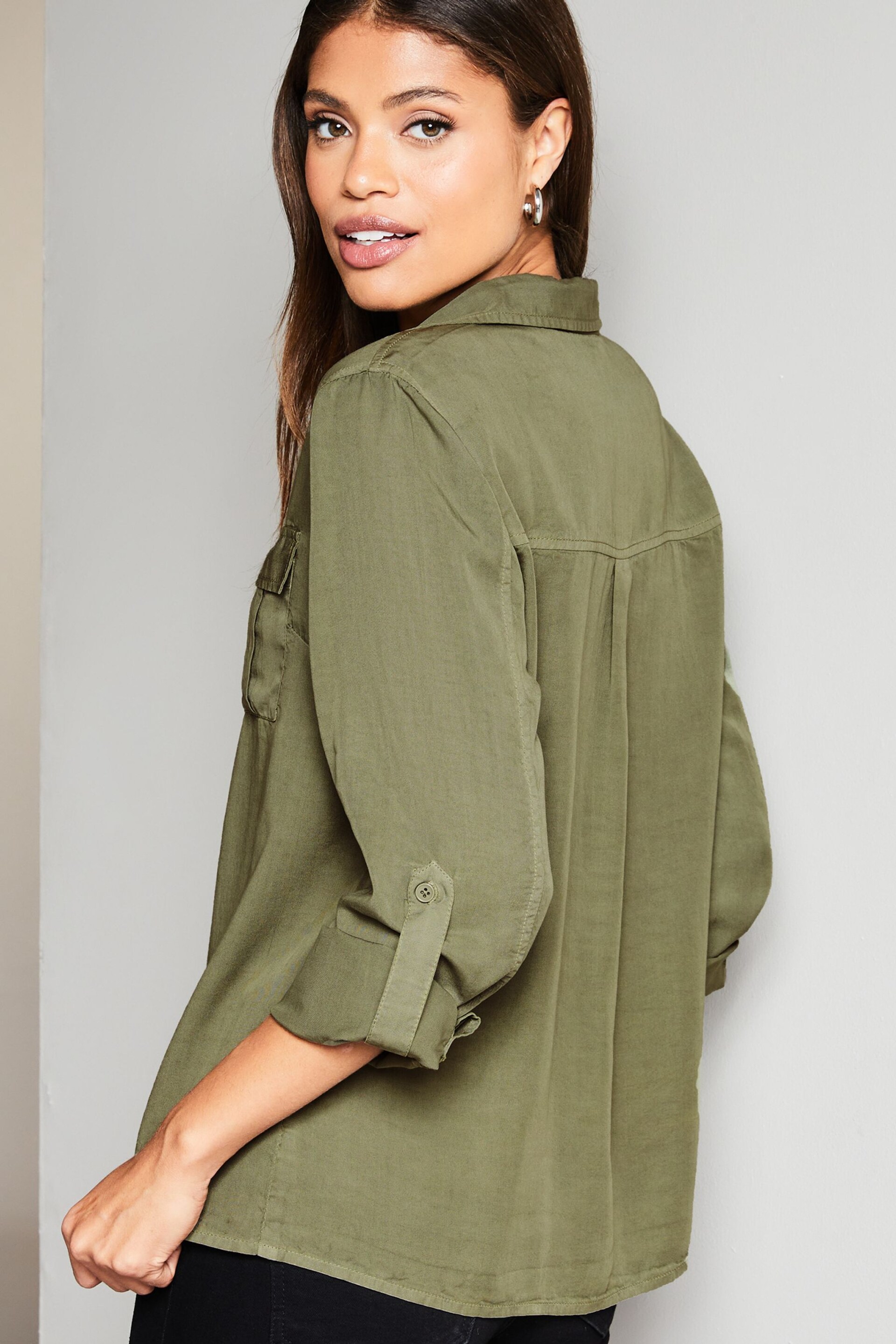 Lipsy Khaki Green TENCEL™ Pocket Shirt - Image 2 of 4