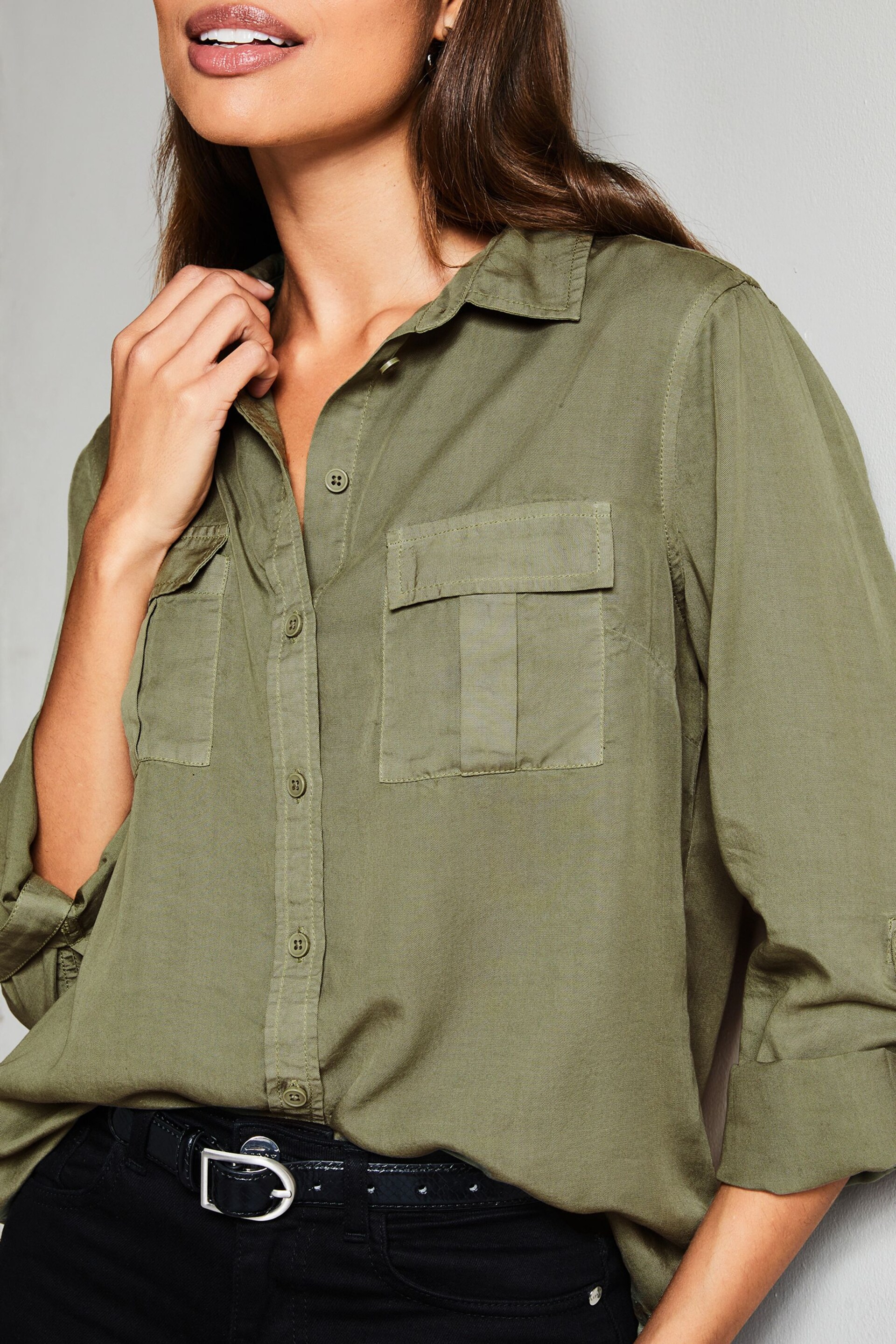 Lipsy Khaki Green TENCEL™ Pocket Shirt - Image 4 of 4