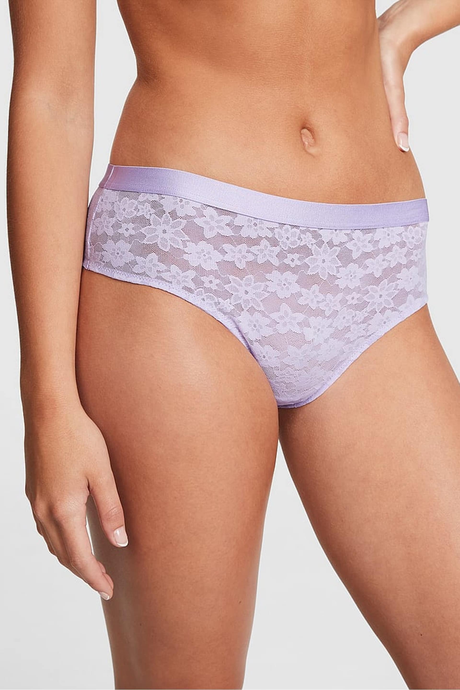 Victoria's Secret PINK Pastel Lilac Purple Tossed Floral Lace Cheekster Knickers - Image 1 of 3