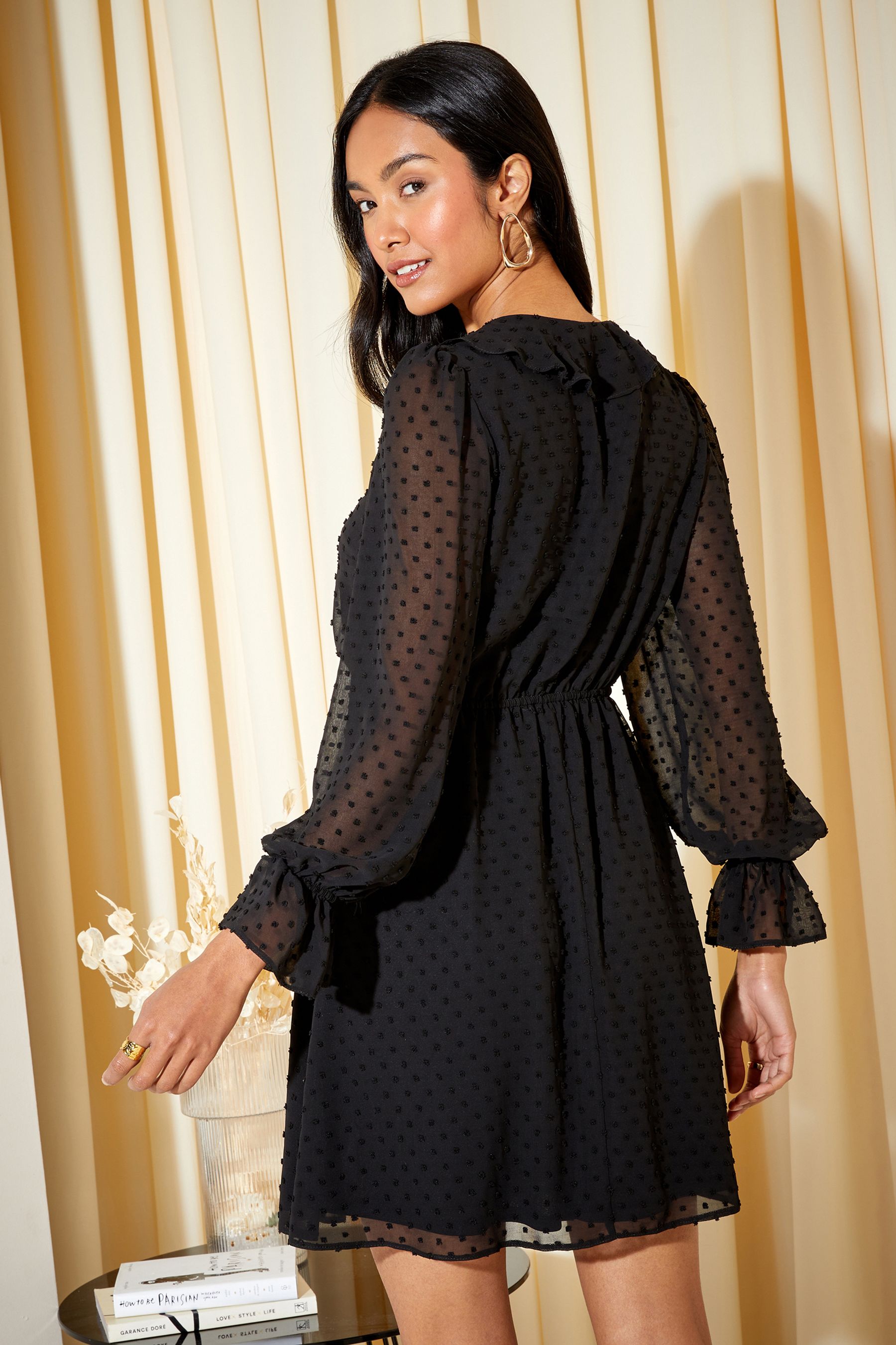 Buy Friends Like These Black Ruffle Chiffon Tie Detail Long Sleeve Mini Dress from Next Luxembourg