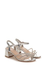 Linzi Silver Carnation Low Block Heeled Sandal With Diamante Front Straps - Image 3 of 4