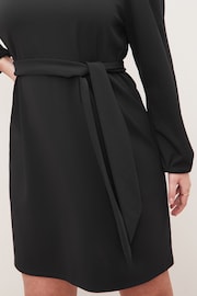 Lipsy Black Curve Long Sleeve Round Neck Tie Waist Shift Dress - Image 3 of 4