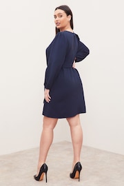 Lipsy Navy Curve Long Sleeve Round Neck Tie Waist Shift Dress - Image 2 of 4