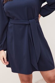 Lipsy Navy Curve Long Sleeve Round Neck Tie Waist Shift Dress - Image 3 of 4