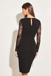 Lipsy Black Petite Knotted Sweetheart Neck Lace Long Sleeve Corset Dress - Image 2 of 4