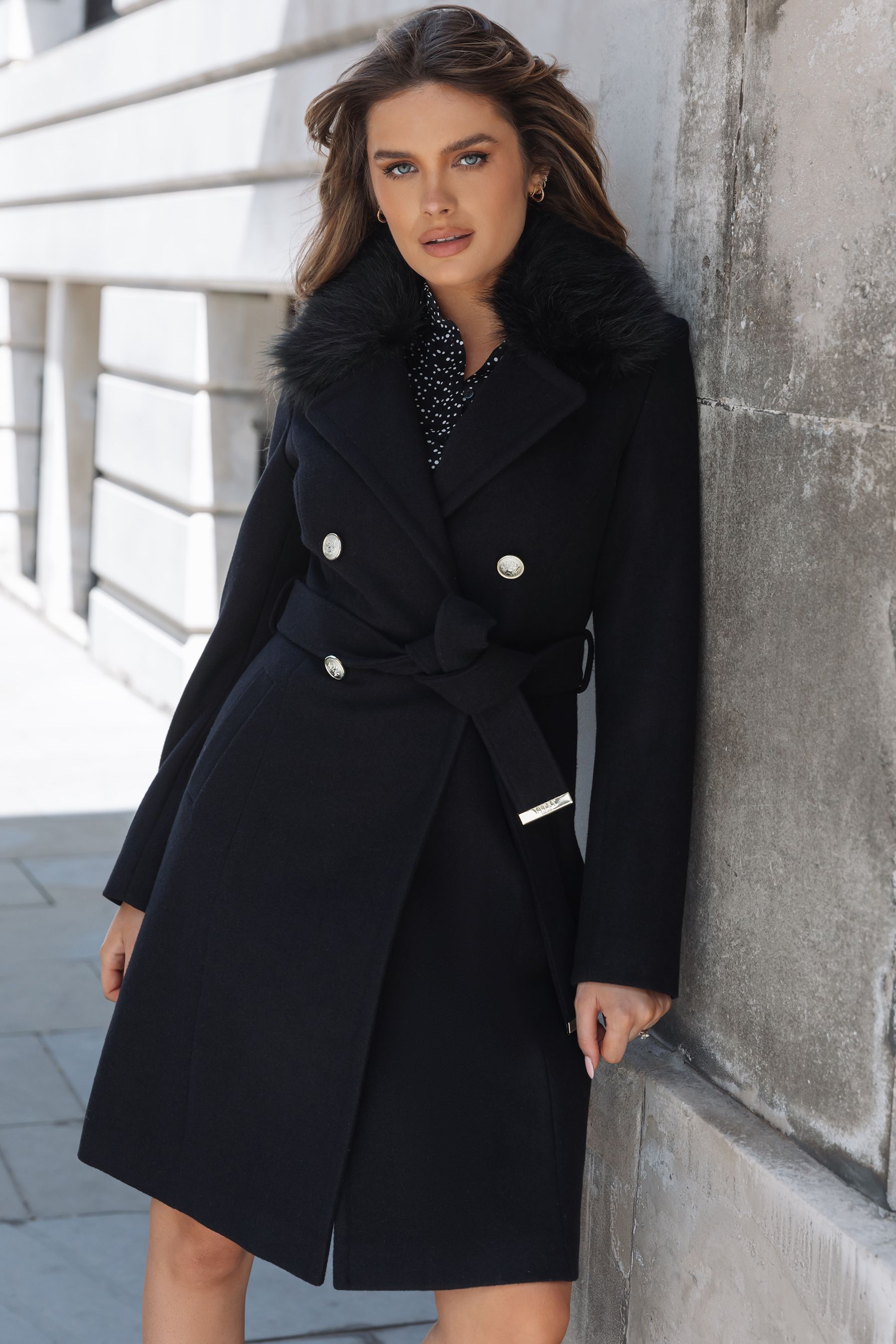 Man by lipsy faux fur collar military coat top