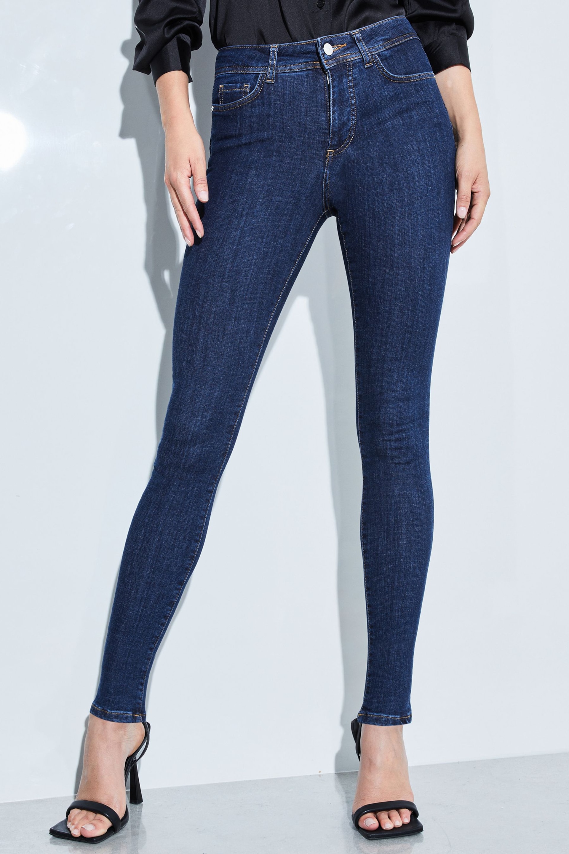 Lipsy Midwash Blue High Waist Sculpt, Slim and Shape Skinny Jeans - Image 2 of 4