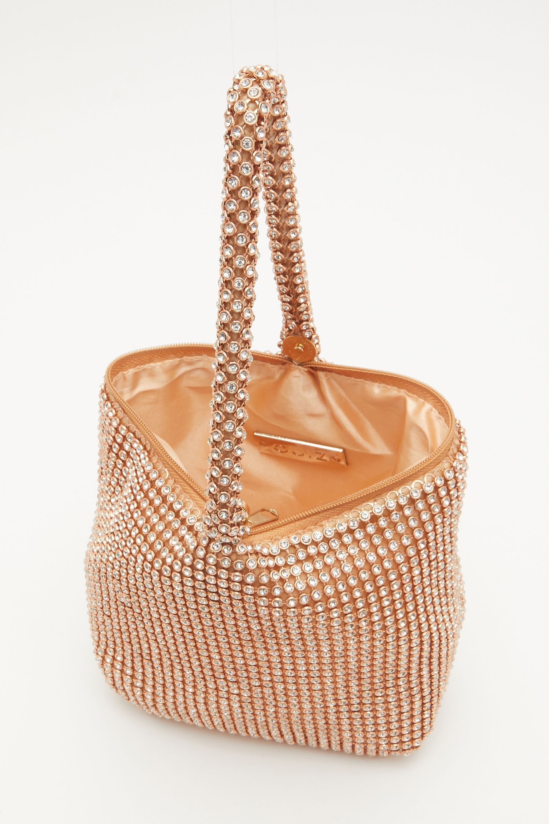 Buy Quiz Gold Diamante Handle Pouch Bag from Next Luxembourg