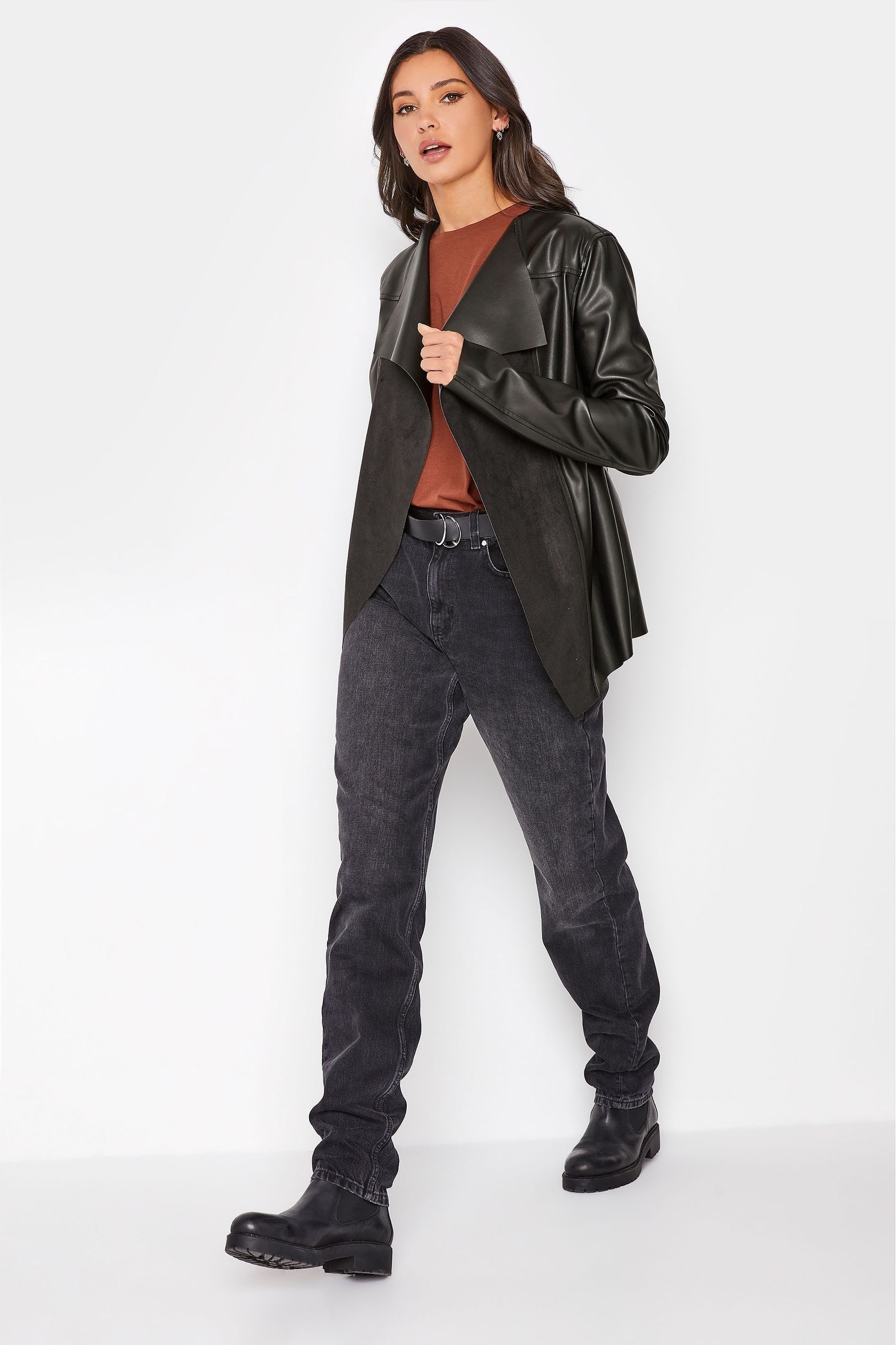 Buy Long Tall Sally Black Faux Leather Waterfall Jacket from Next Luxembourg