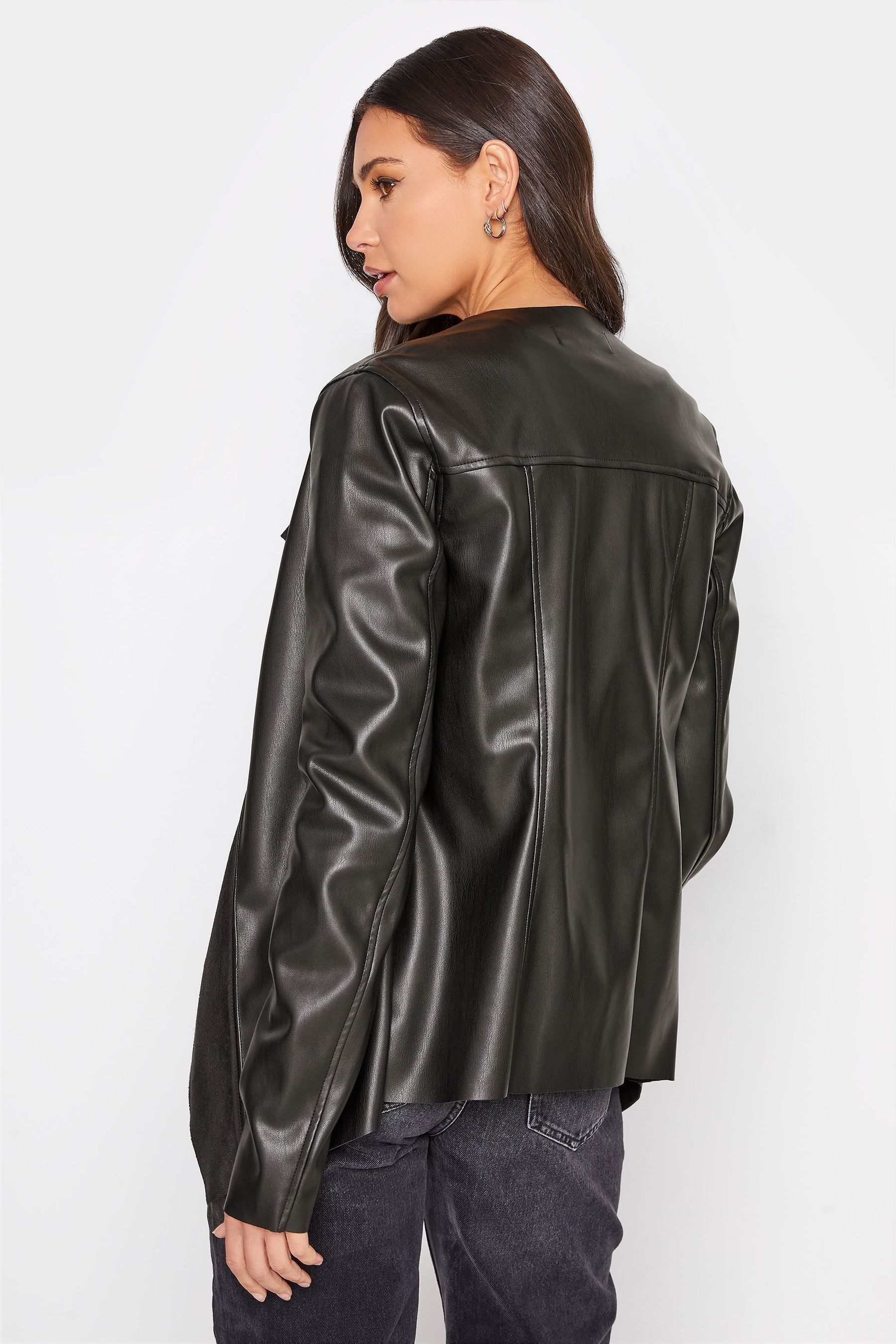 Lipsy faux leather faux fur collar waterfall jacket clearance