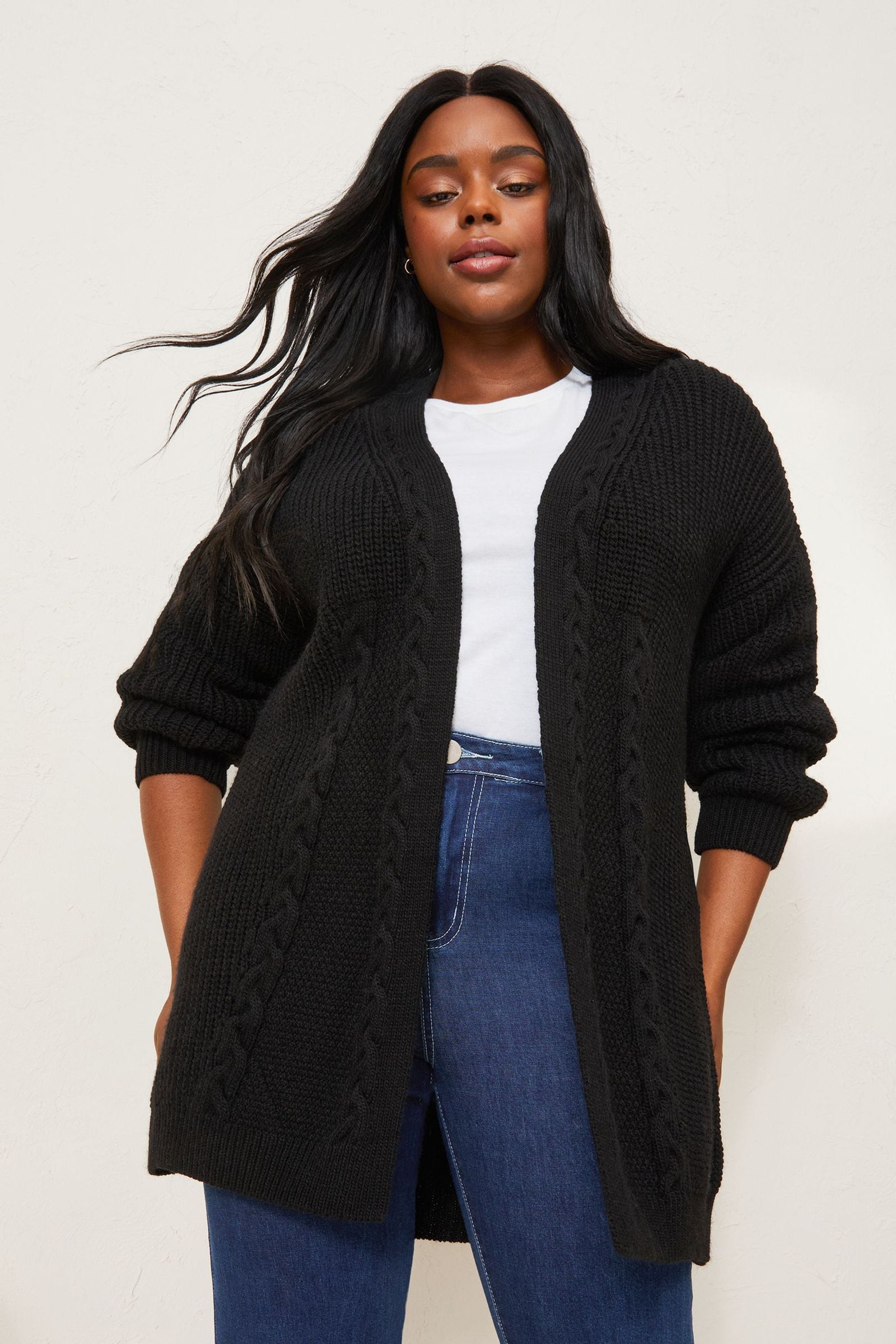 Buy Lipsy Black Curve Mixed Cable Knit Cardigan from Next Luxembourg