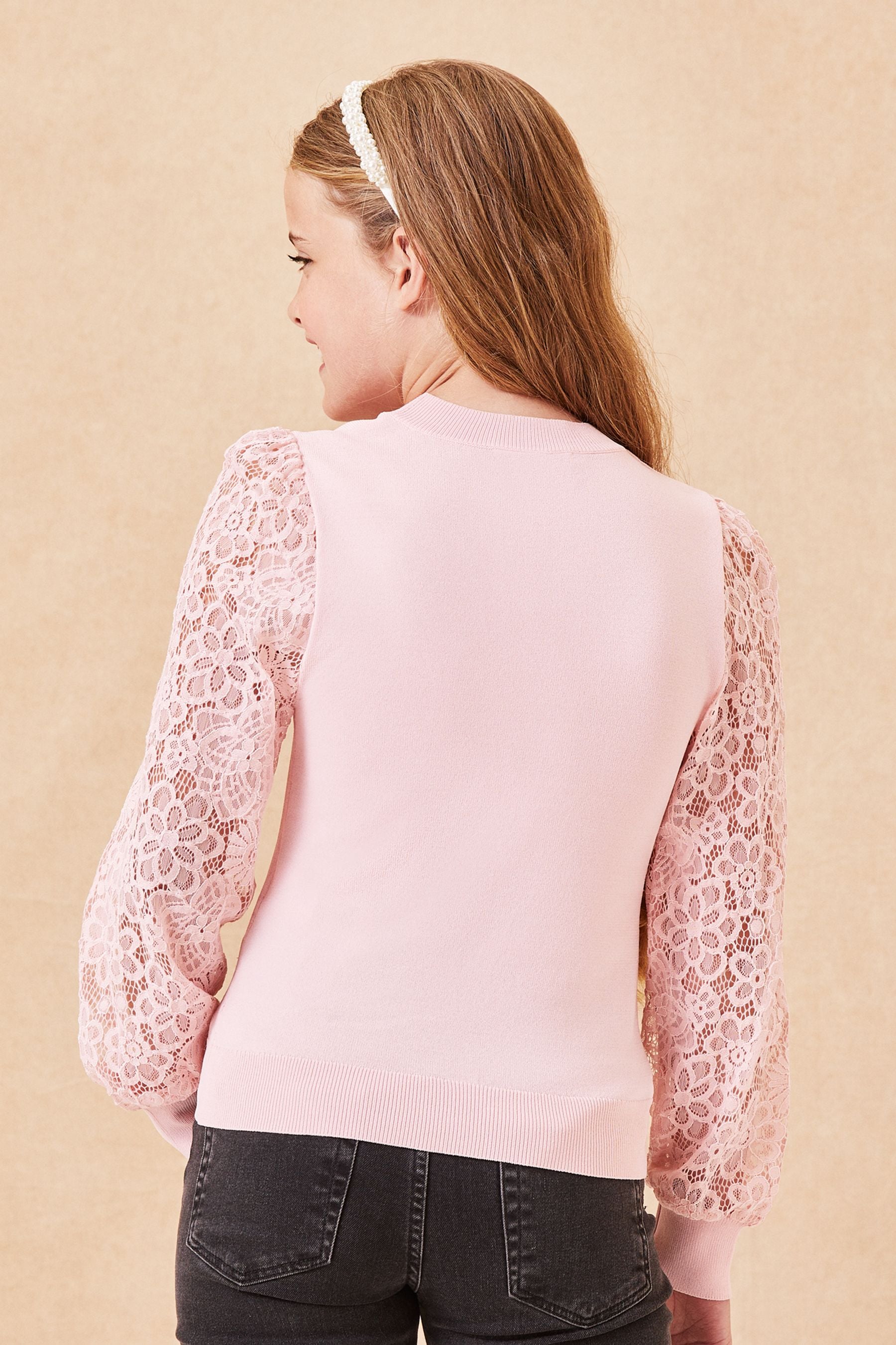 Buy Lipsy Pink Lace Sleeve Jumper from Next Austria