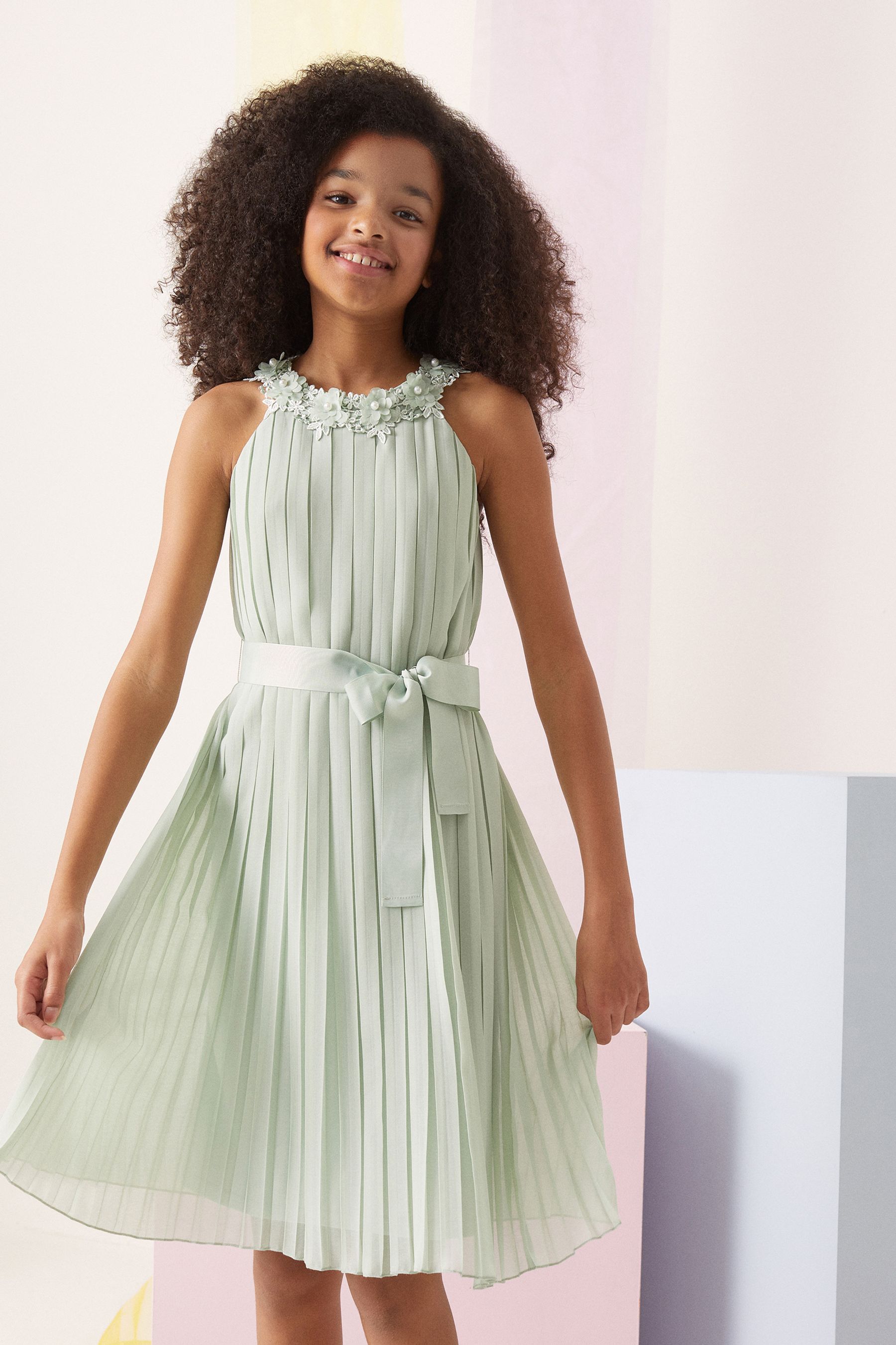 Buy Lipsy Green Pleated Chiffon Occasion Dress from Next Luxembourg