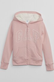 Gap Pink Logo Sherpa Zip Hoodie (4-13yrs) - Image 1 of 2