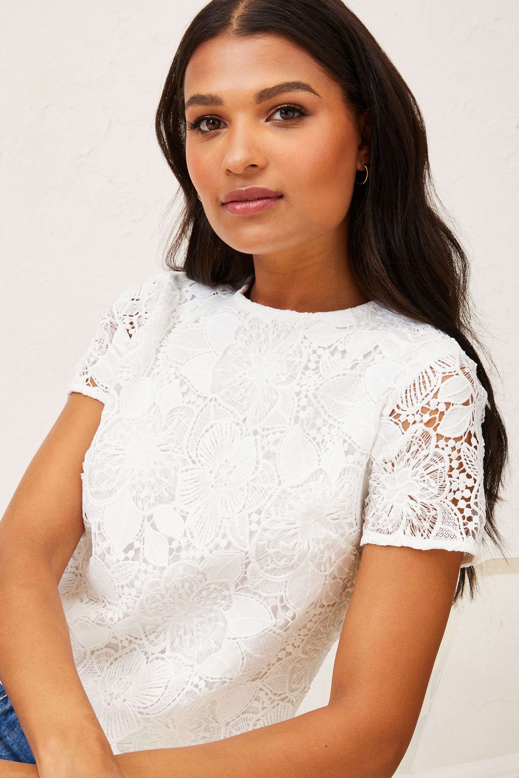 Lace white top short sleeve shop
