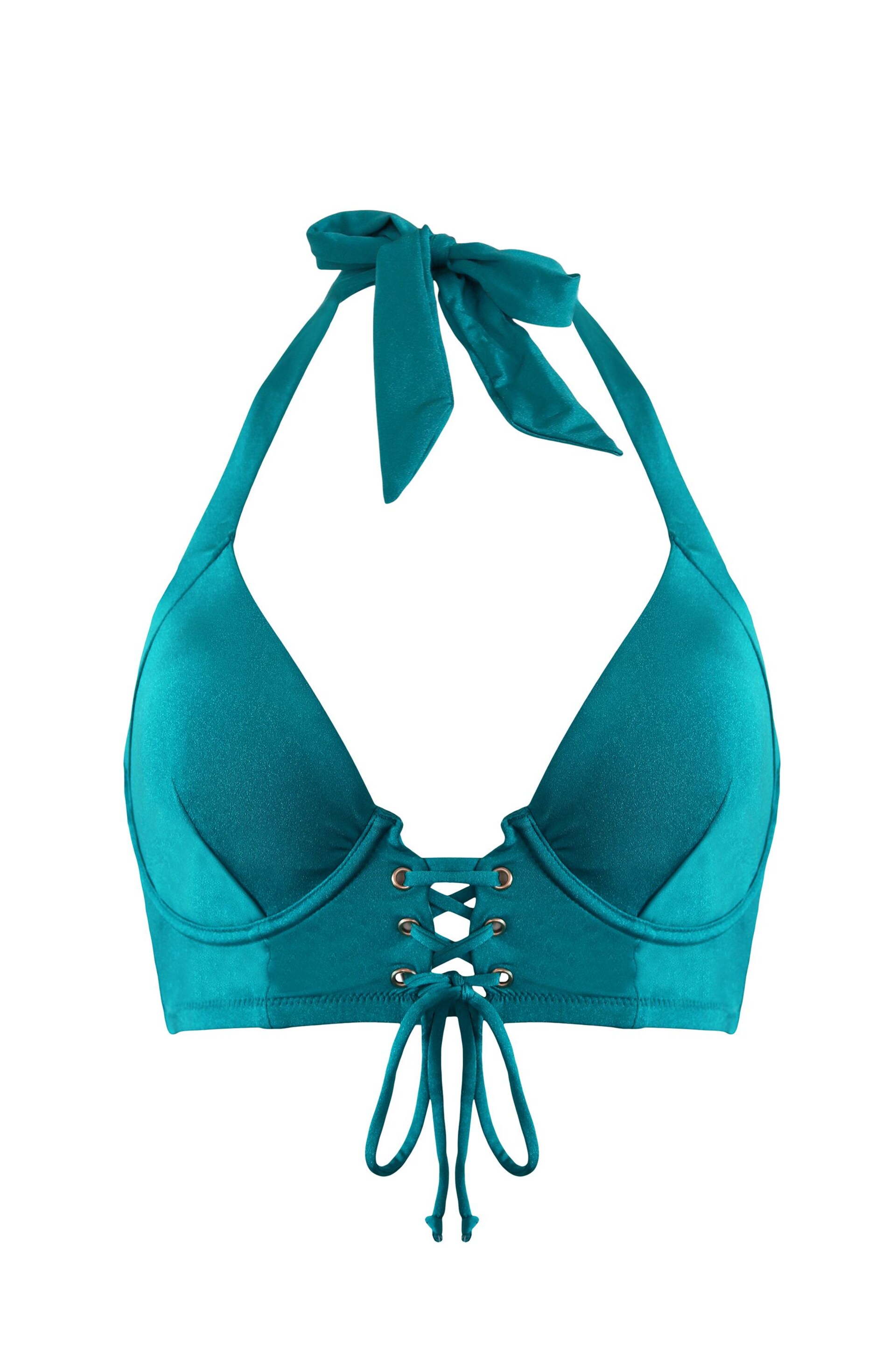 Pour Moi Blue India Recycled Longline Underwired Halter Top - Image 3 of 4