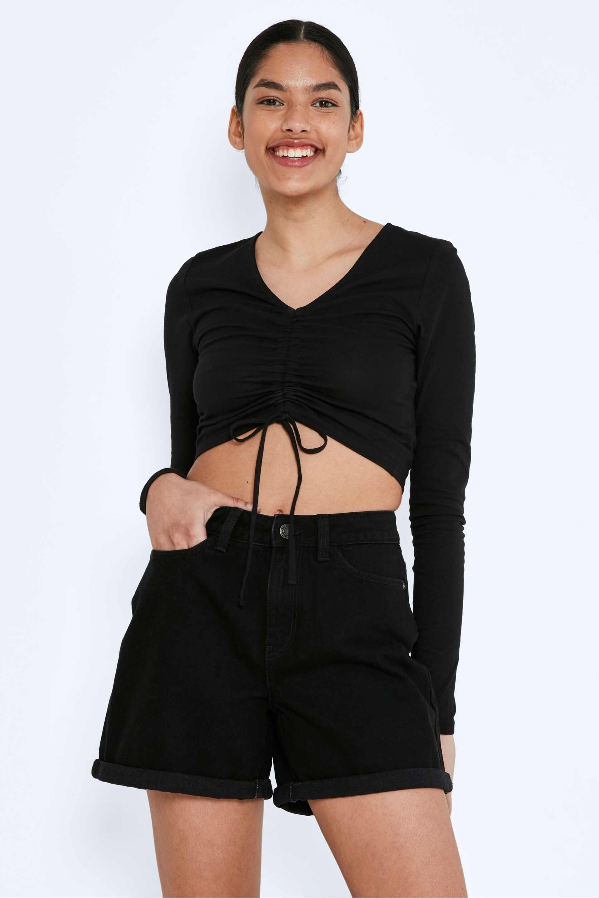 NOISY MAY Black High Waist Mom Shorts - Image 1 of 4