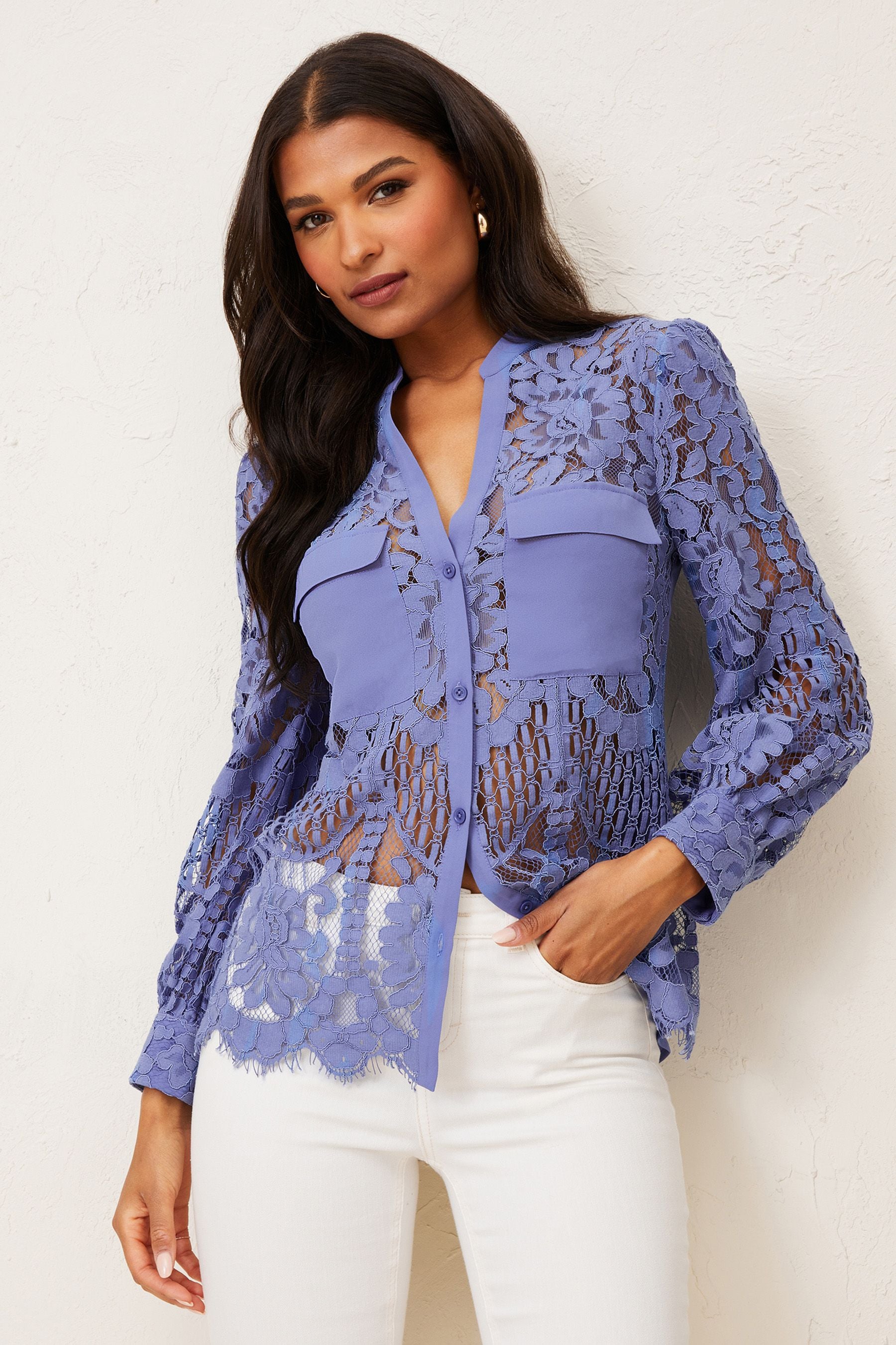 Buy Lipsy Blue VIP Lace Grandad Collar Shirt from Next Luxembourg