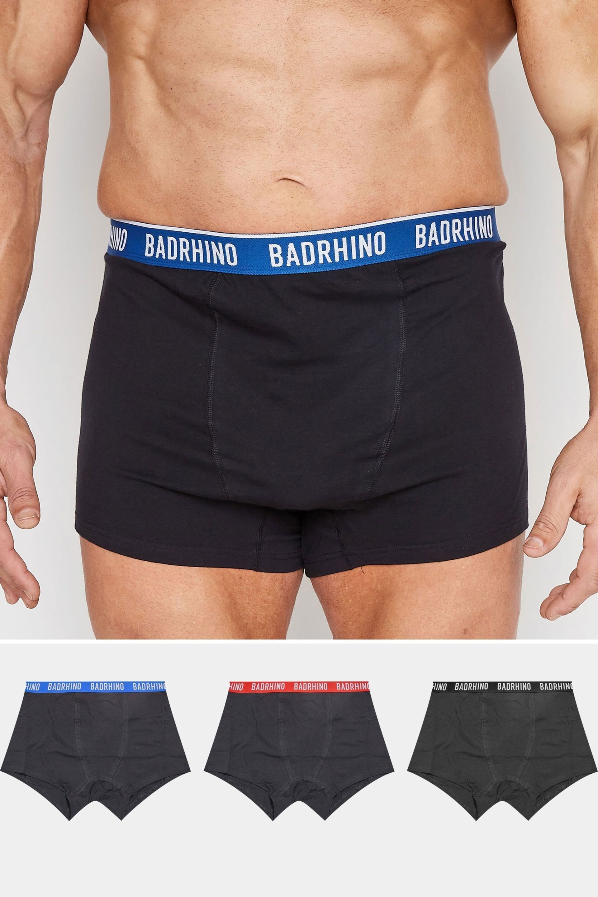 BadRhino Big & Tall Black 3 Pack Waistband Boxers - Image 1 of 4