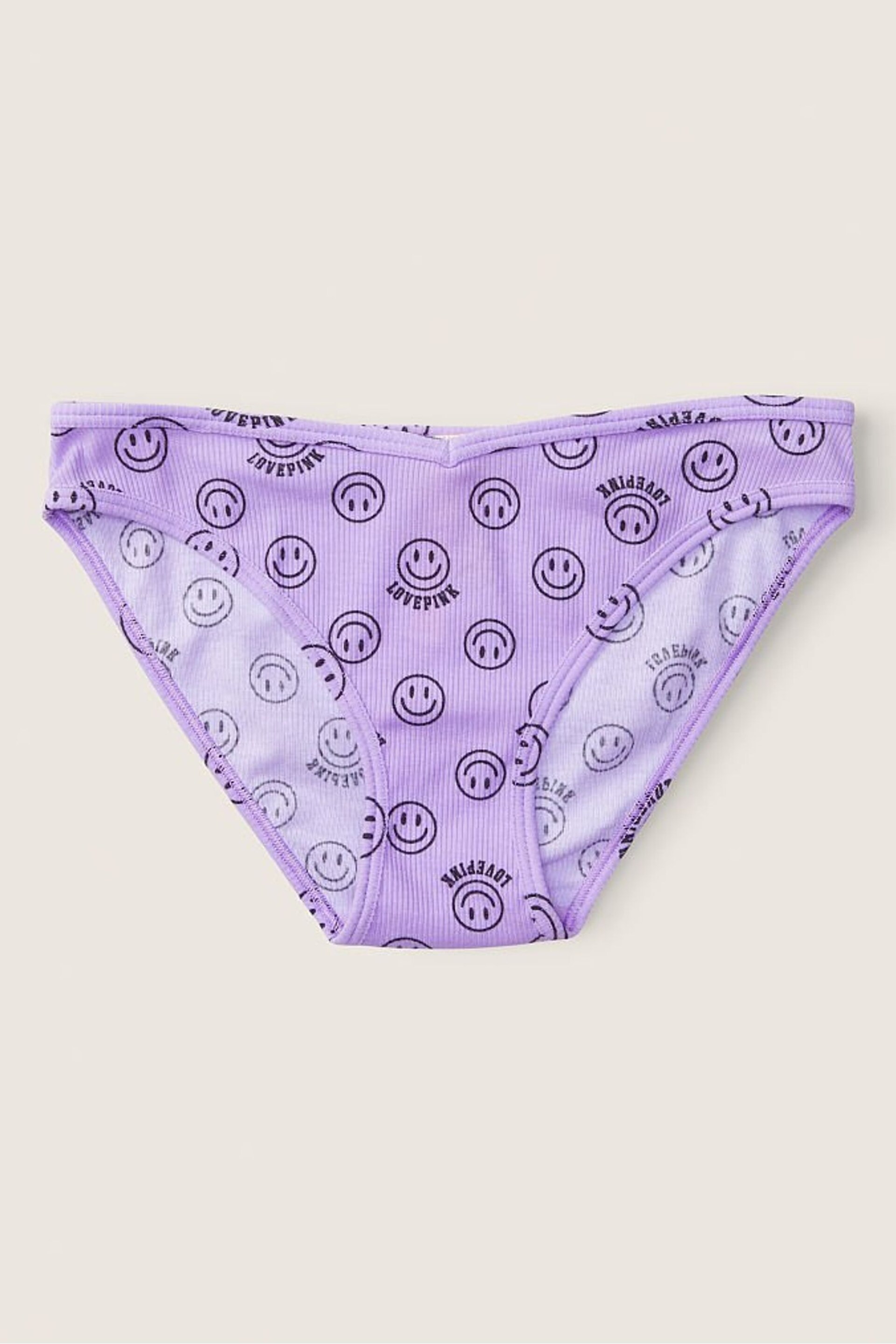 Victoria's Secret PINK Lavender Love Smiley Print Purple Cotton Bikini Knickers - Image 1 of 1