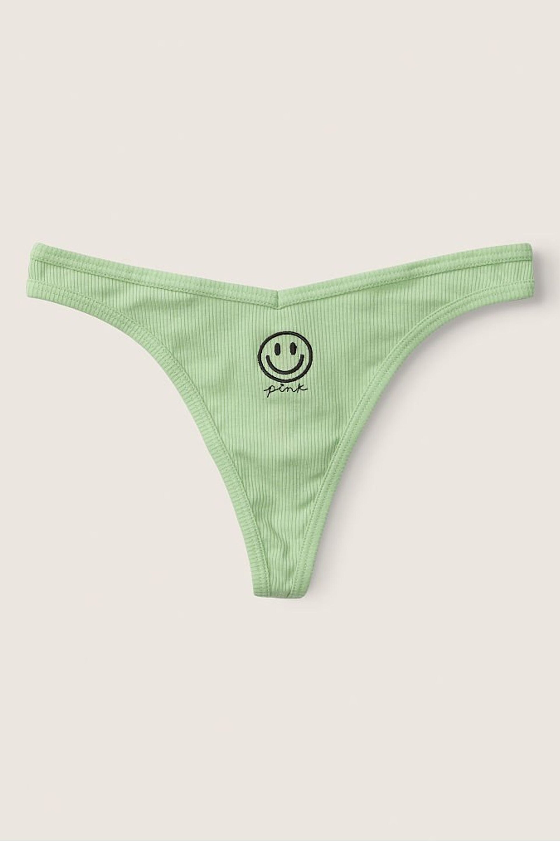 Victoria's Secret PINK Soft Jade with Embroidery Green Cotton Thong Knickers - Image 2 of 2