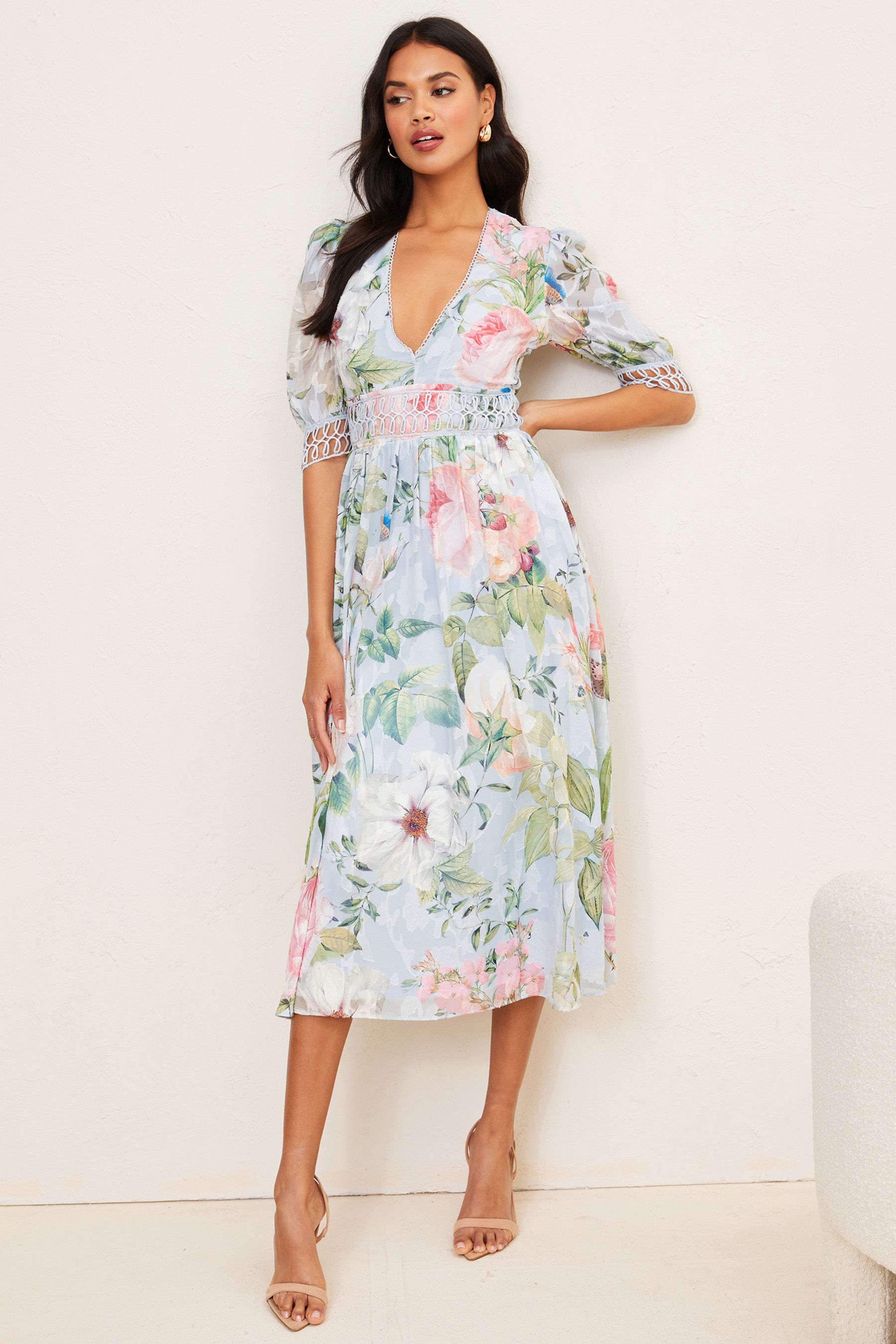 Buy Lipsy Blue Regular Floral V Neck Skater Dress from Next Luxembourg