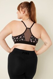 Victoria's Secret PINK Pure Black Logo Floral Lightly Lined Low Impact Sports Bra - Image 2 of 4